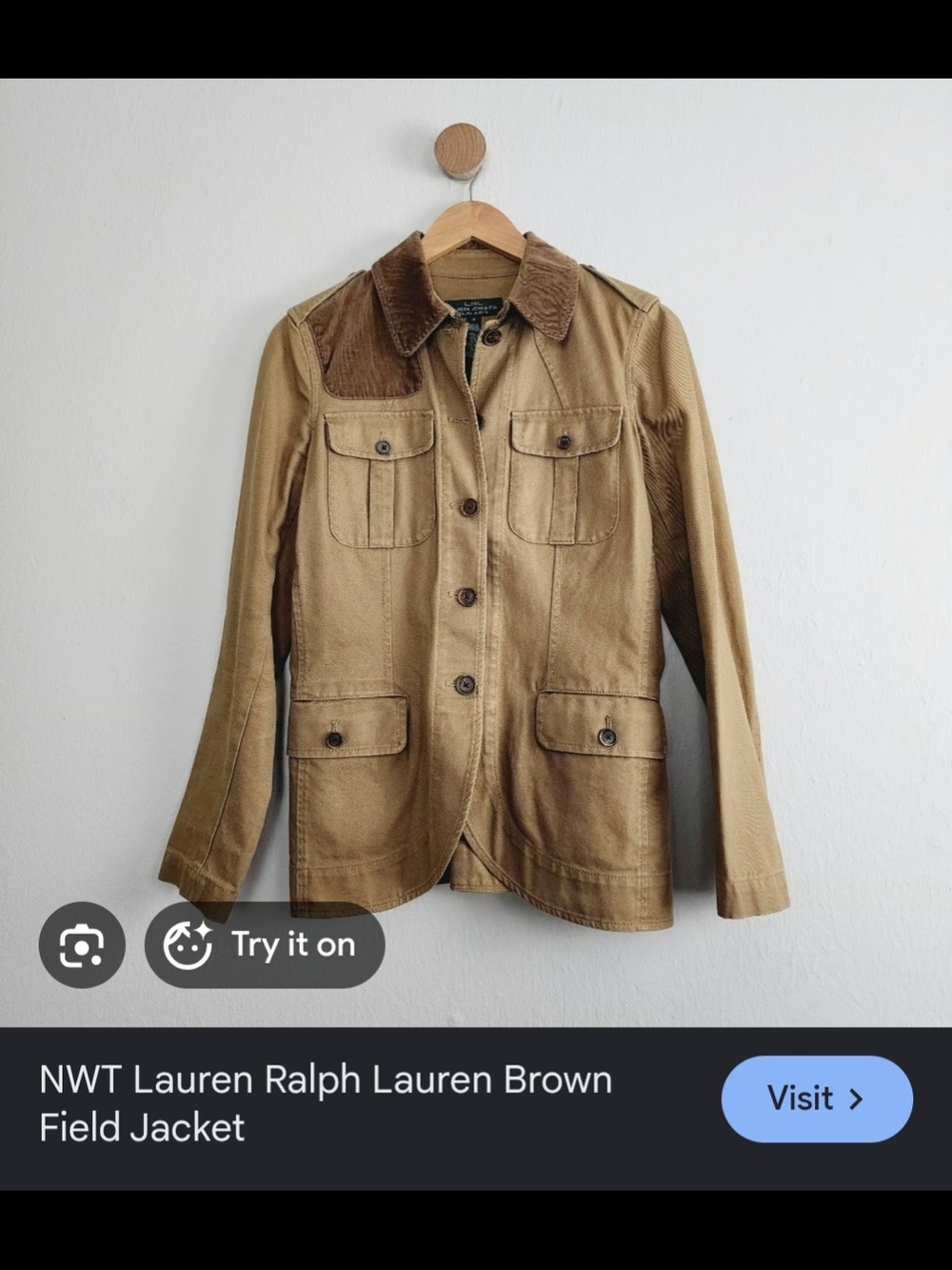 Ralph Lauren Tan Jacket with Brown Corduroy Collar, Medium